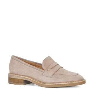Beige moccasins with square toes made of soft natural suede leather