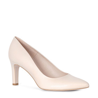 Cream pumps made of natural grain leather with a stable heel