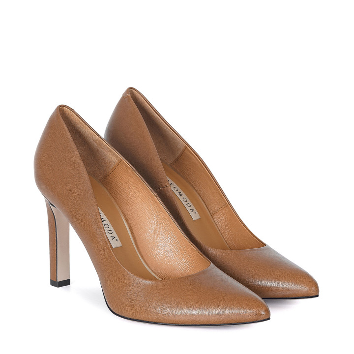 Brown pumps with a stable high heel