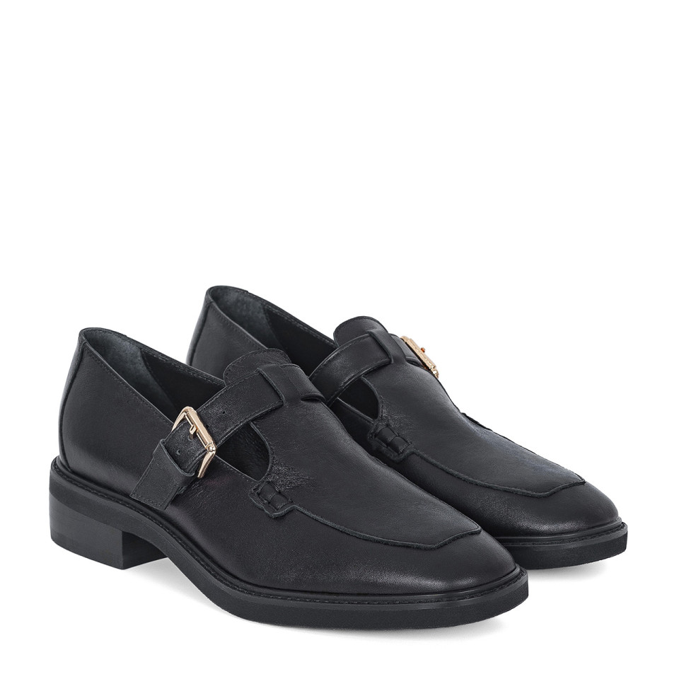 Black moccasins with square toes