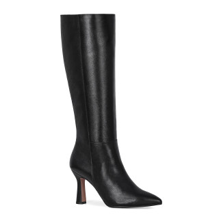 Classic black high-heeled boots made of natural grain leather