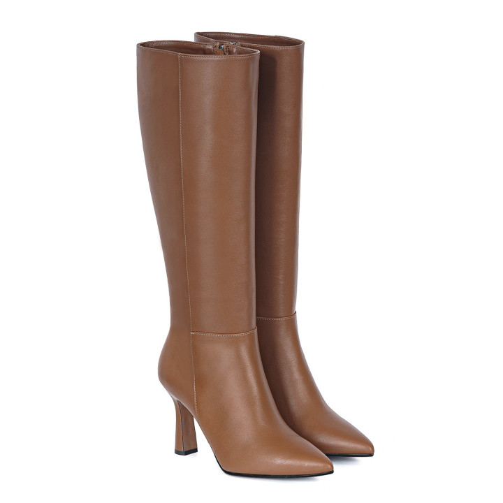 Brown high-heeled boots