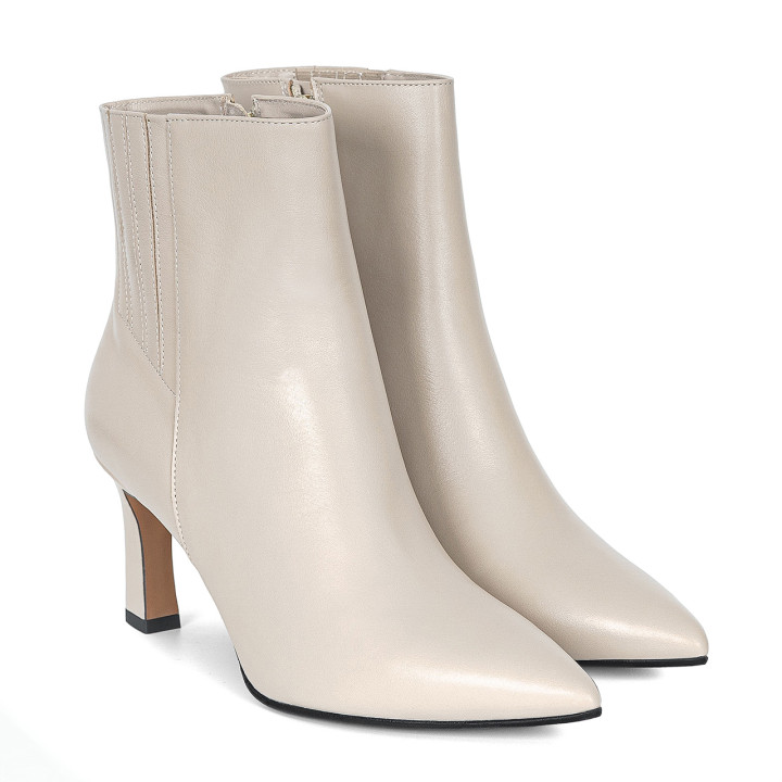 Elegant leather ankle boots with a geometric heel