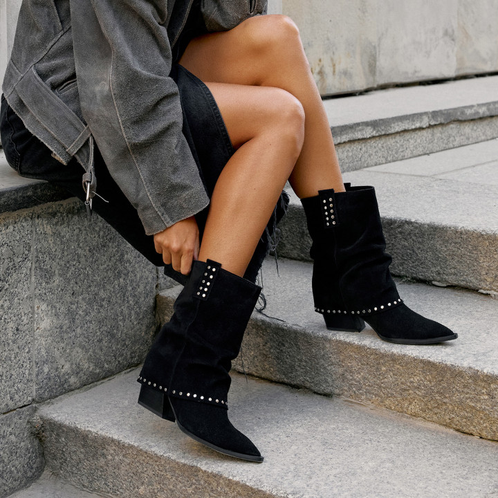 Black cowboy boots with studs