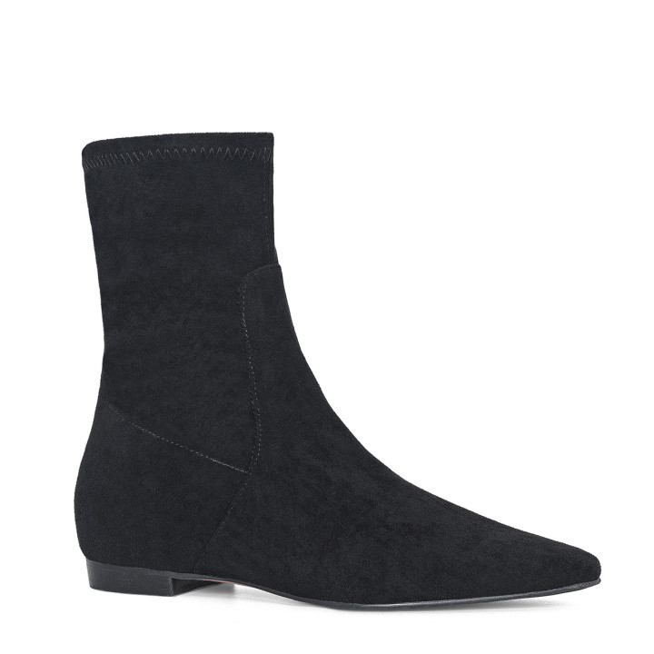 Black fitted ankle boots with a flat sole and square toes