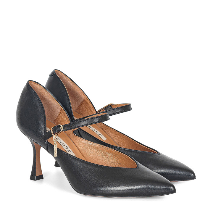 High-heeled pumps made of natural grain leather with an adjustable strap