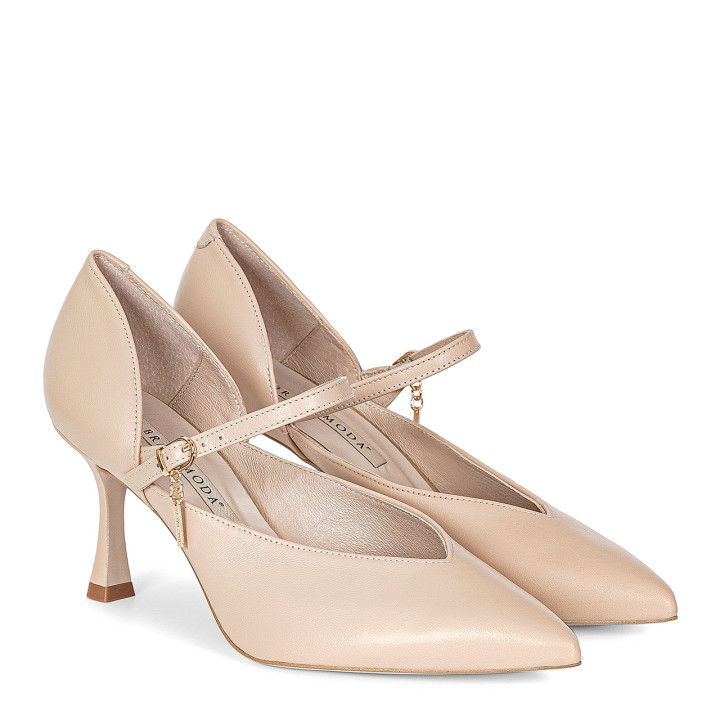 High-heeled pumps made of natural grain leather with an adjustable strap