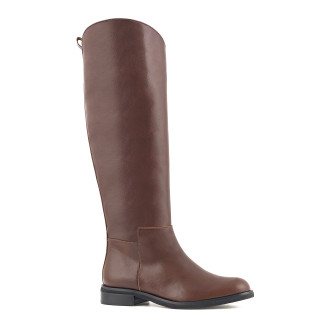 Dark brown boots with a flat sole made of natural grain leather