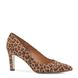 Suede pumps with a leopard print on a stable stiletto heel made of natural suede leather