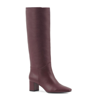 Classic burgundy high-heeled boots made of natural grain leather