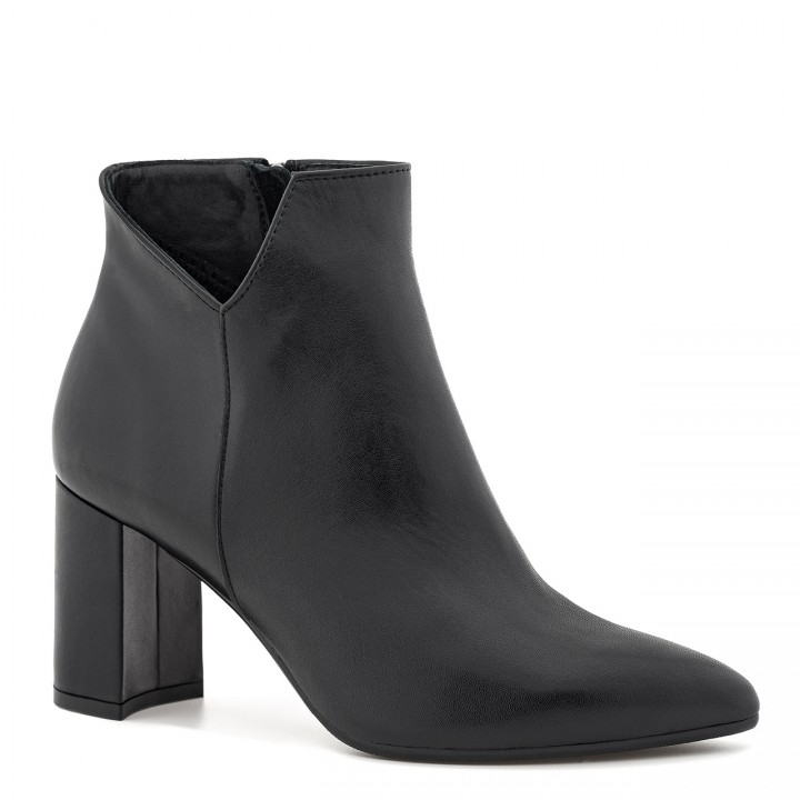 Black high-heeled ankle boots made of natural grain leather with a cutout in the upper