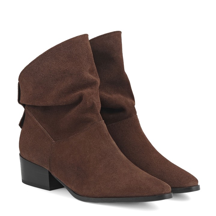 Brown boots made of natural velor leather with a low heel