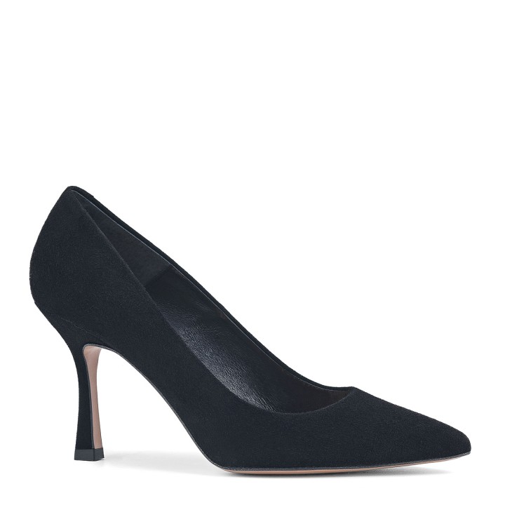 Black high heel pumps with suede interior