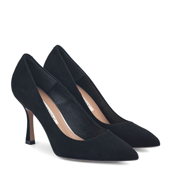 Elegant classic black high heels made of natural suede leather