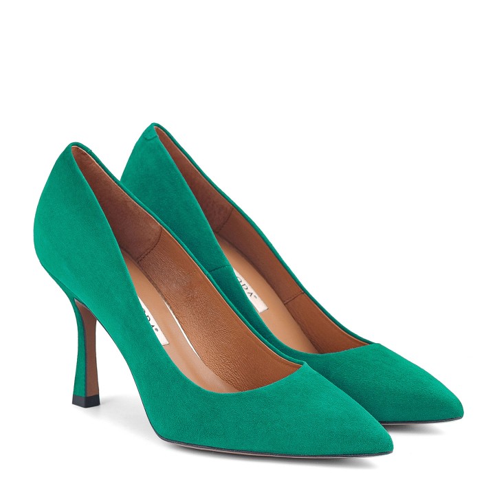 Green high heels made of natural suede leather