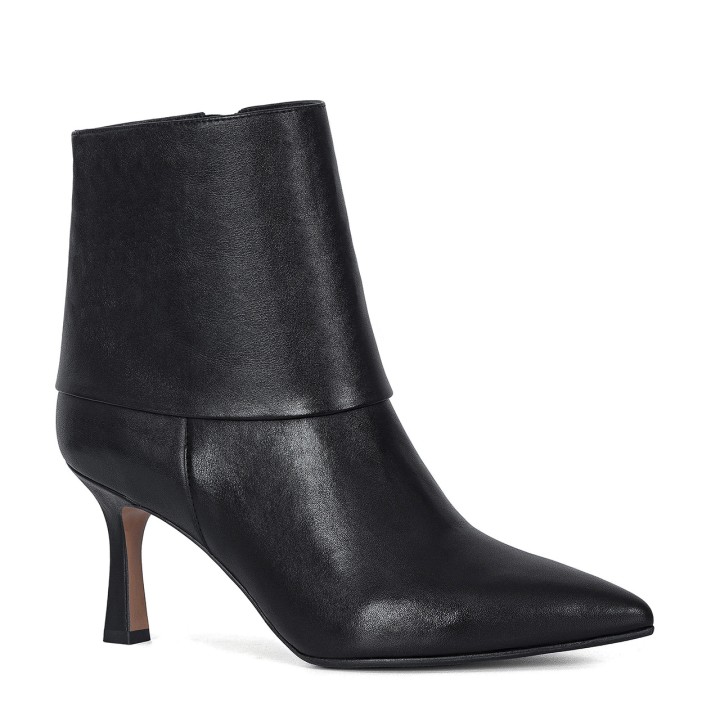 Black ankle boots with a geometric heel