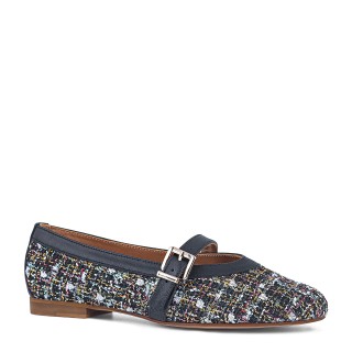 Mary Jane-style tweed ballet flats with an adjustable strap