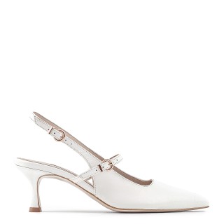 Wedding pumps made of natural leather with an open heel and adjustable straps