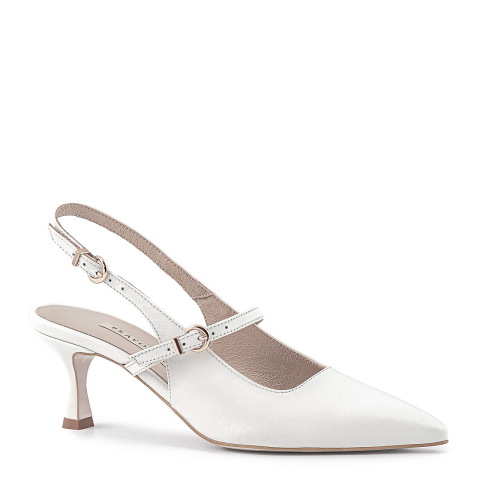 Wedding pumps made of natural leather with an open heel and adjustable straps