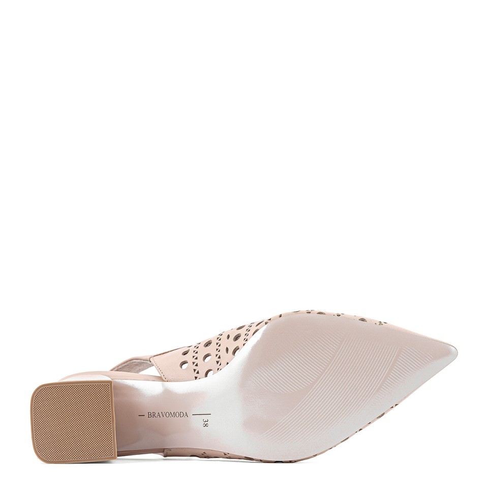 Light beige openwork high-heeled pumps