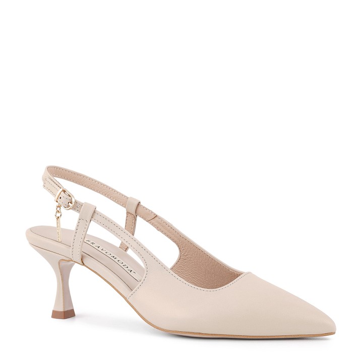 Cream pumps with an open heel made of natural grain leather