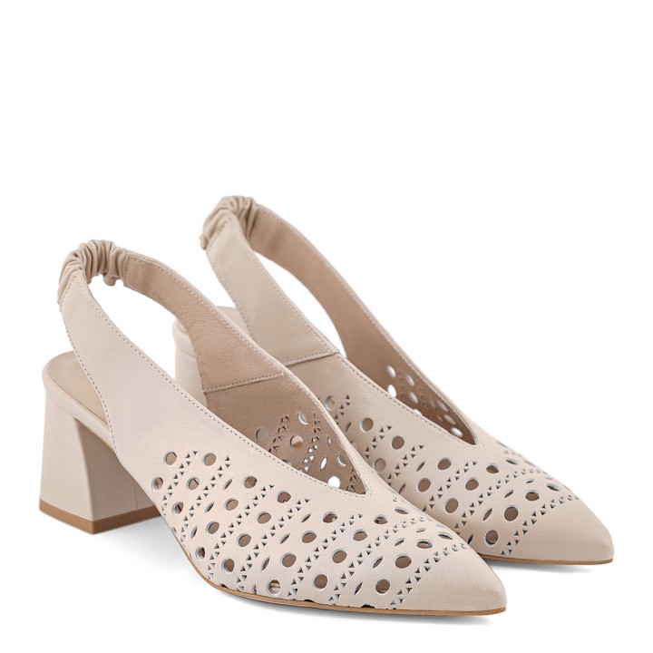 Cream openwork pumps with an open heel