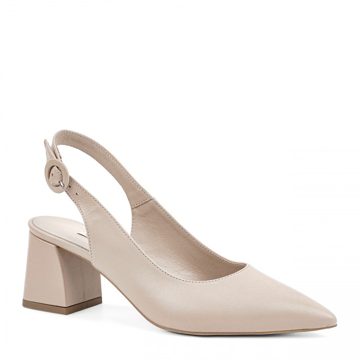 Elegant beige pumps for women with a low heel