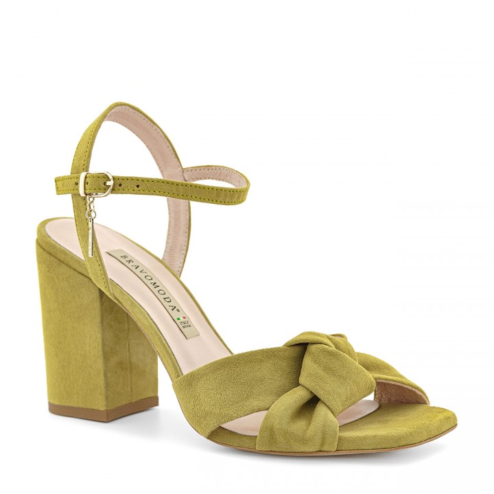 Women's lime-colored sandals with a decorative knot