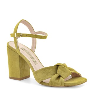 Women's lime green sandals with a decorative bow knot