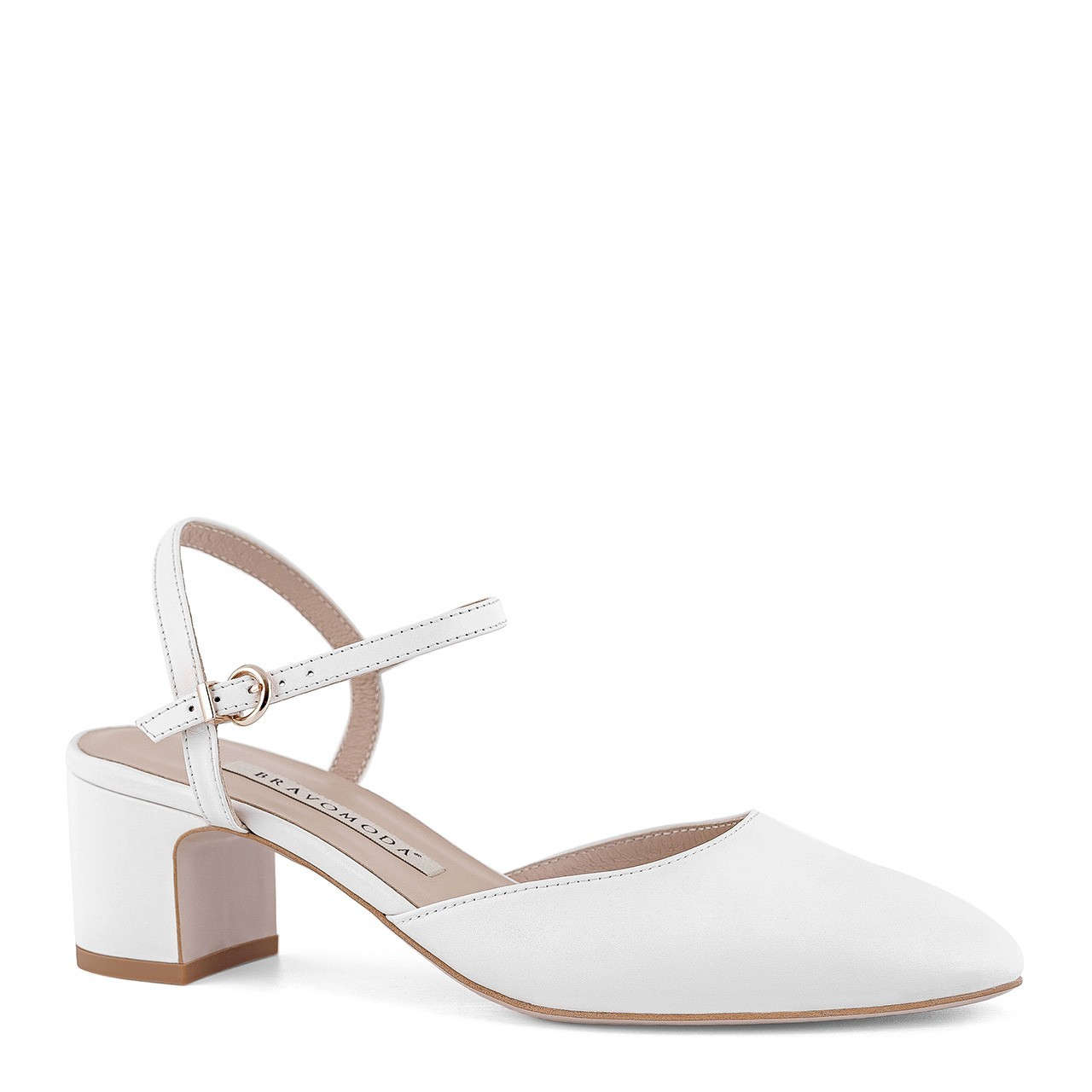 Wedding pumps with a block heel made of natural leather with an open heel