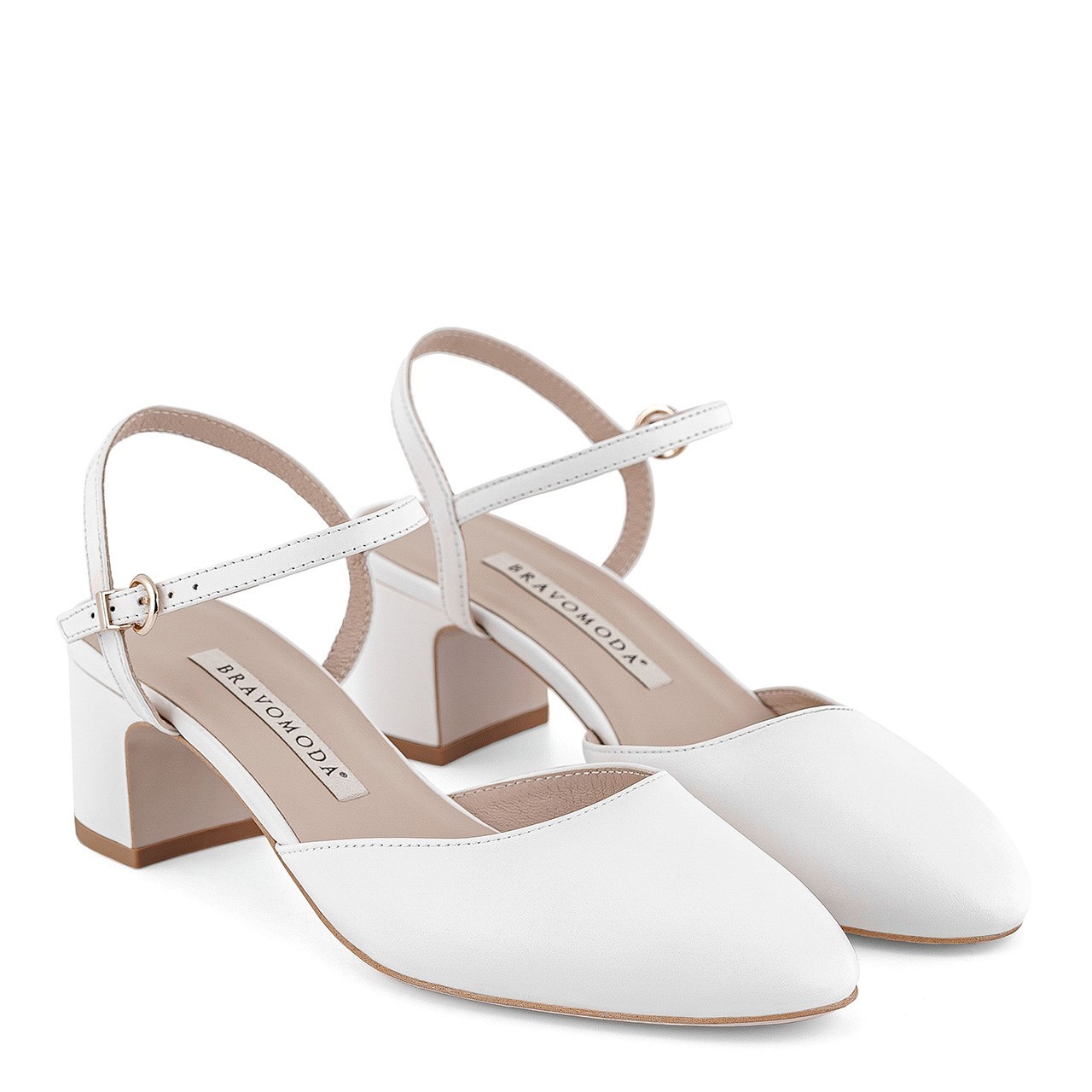 White wedding pumps with a block heel