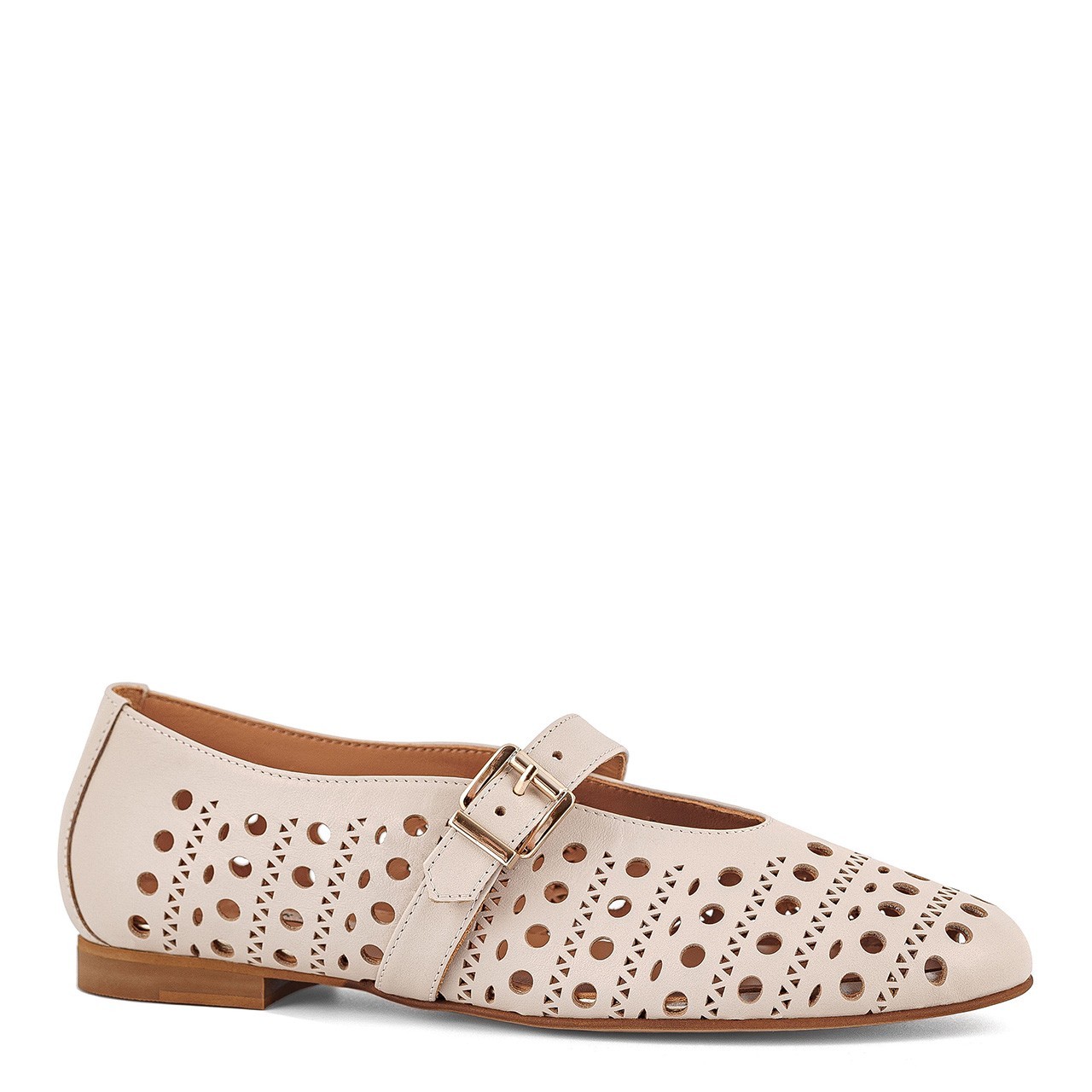 Openwork Mary Jane ballerinas made of natural leather