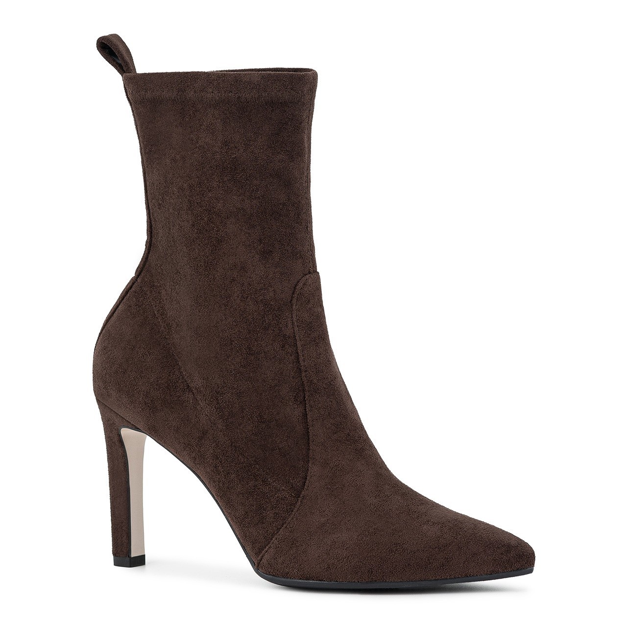 Dunkelbraune Stiefeletten mit stabilem Absatz aus elastischem Stoff