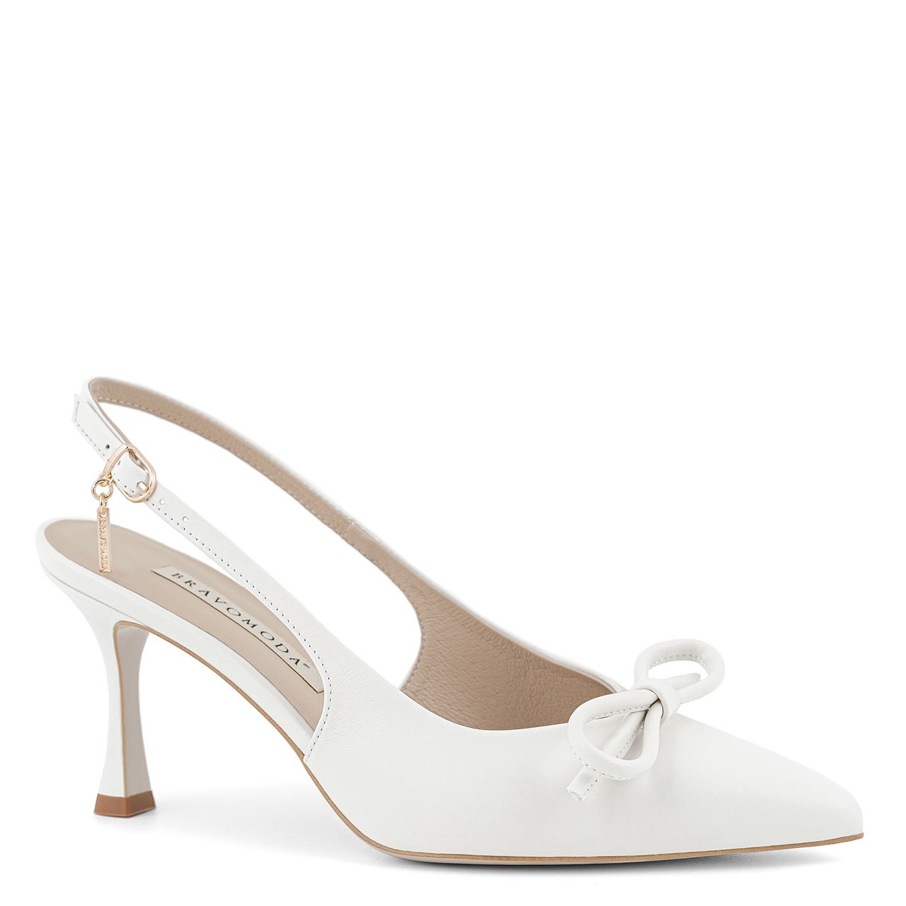 Weiße Brautpumps mit Schleife aus Naturleder